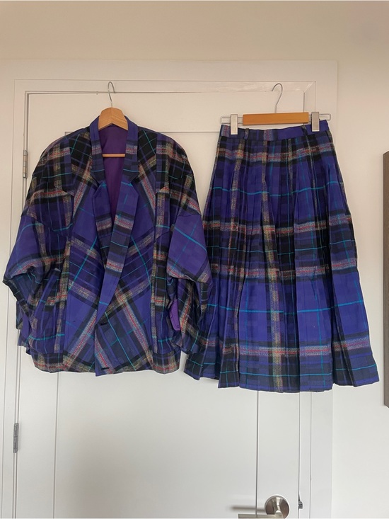 Dresses & Skirts - Purple Plaid Pleated Skirt Suit